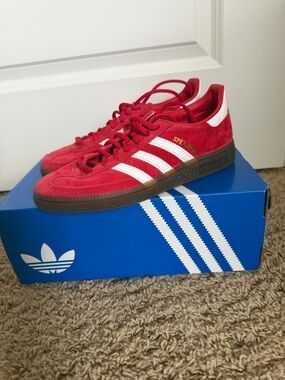 adidas Red Suede Spezial Sneakers with White Stripes